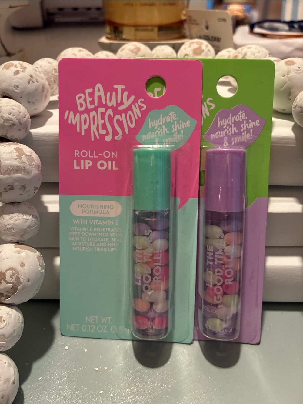 Impressions Roll-On Lip Oils Duo - Mint Green & Lavender Purple Caps